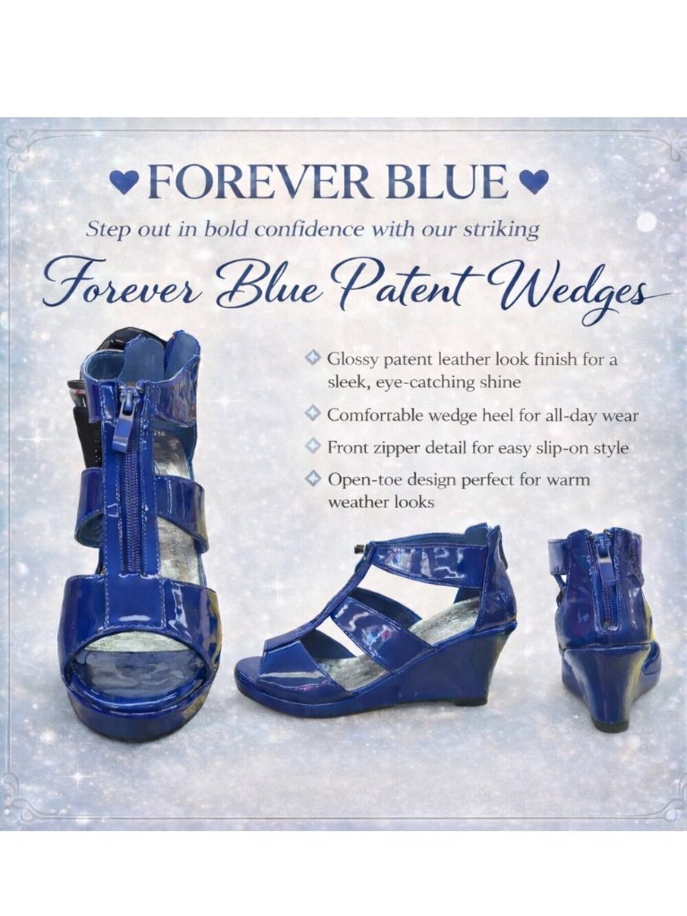 Forever Blue Patent Wedges